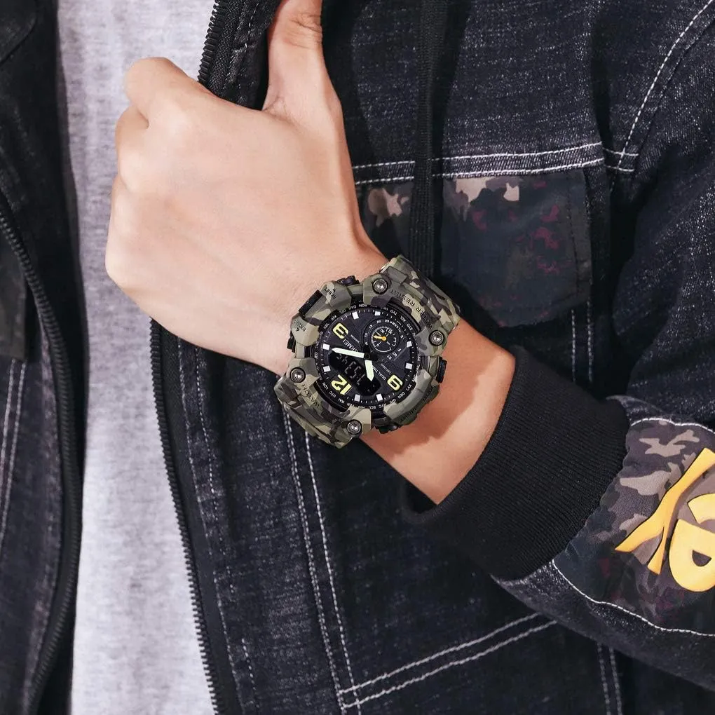 LED sensational Backlight Stopwatch Alarm Watch for Men BESTKANG Large Face Outdoor Digital Sports Watches Mens Dual Dial Tactical Waterproof Watches 