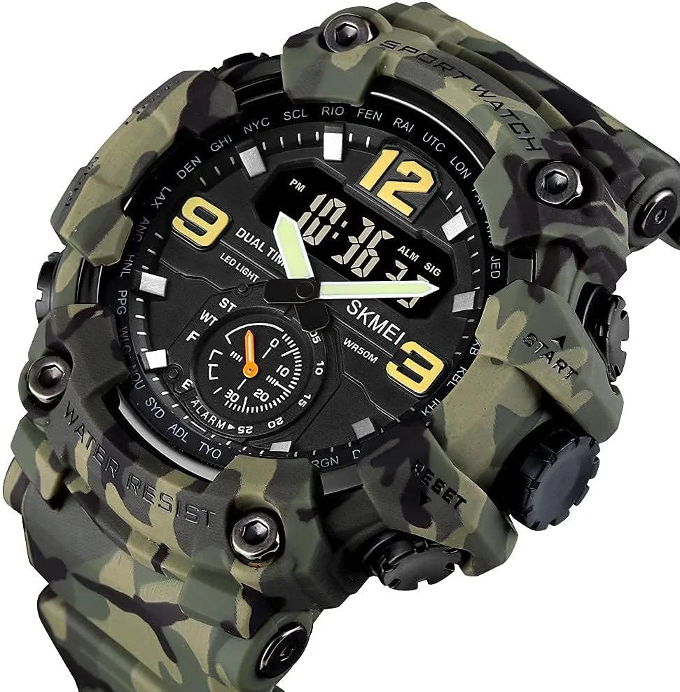 LED sensational Backlight Stopwatch Alarm Watch for Men BESTKANG Large Face Outdoor Digital Sports Watches Mens Dual Dial Tactical Waterproof Watches 