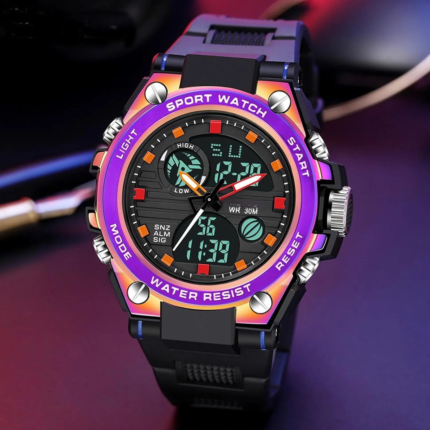 LED Stopwatch Black Digital Wacht for Running Workout Father Husband Relojes de Pawnee Hombre findtime Watches for Men Military Tactical Sport 