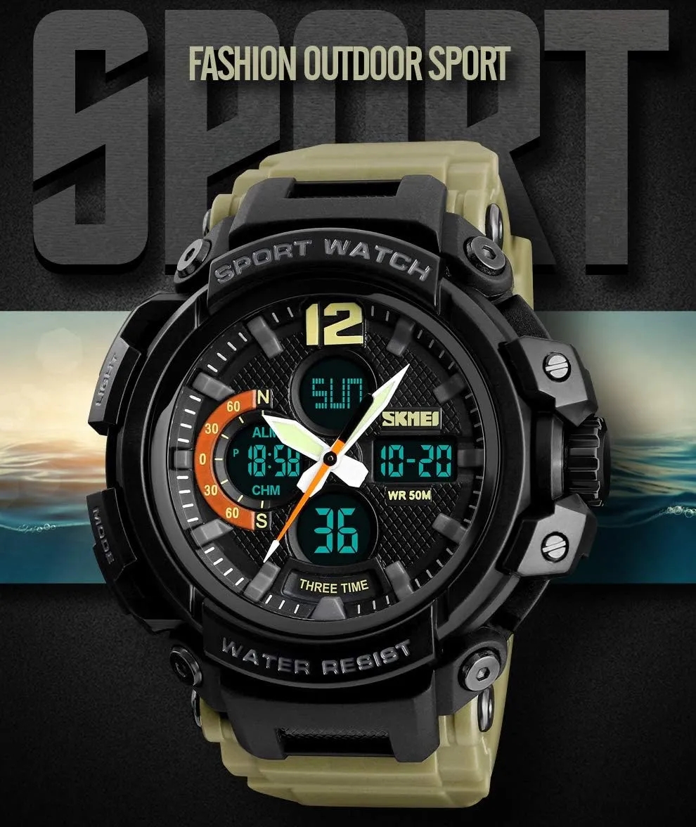LED Watch FANMIS Mens Analog Digital Sports Watches Multifunctional admit Military 50M Waterproof Alarm Backlight 