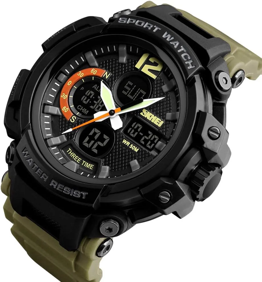 LED Watch FANMIS Mens Analog Digital Sports Watches Multifunctional admit Military 50M Waterproof Alarm Backlight 