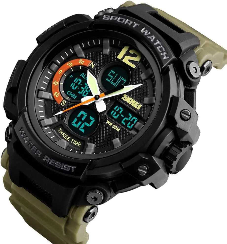 LED Watch FANMIS Mens Analog Digital Sports Watches Multifunctional admit Military 50M Waterproof Alarm Backlight 