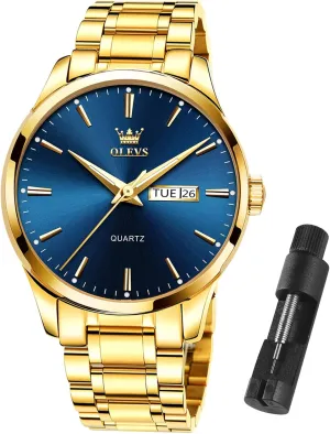 Lightweight Watch with Date Classic Luxury Dress Watch for Men Gold White Blue Green Dial rape excel OLEVS Mens Gold Watches Waterproof Stainless Steel 