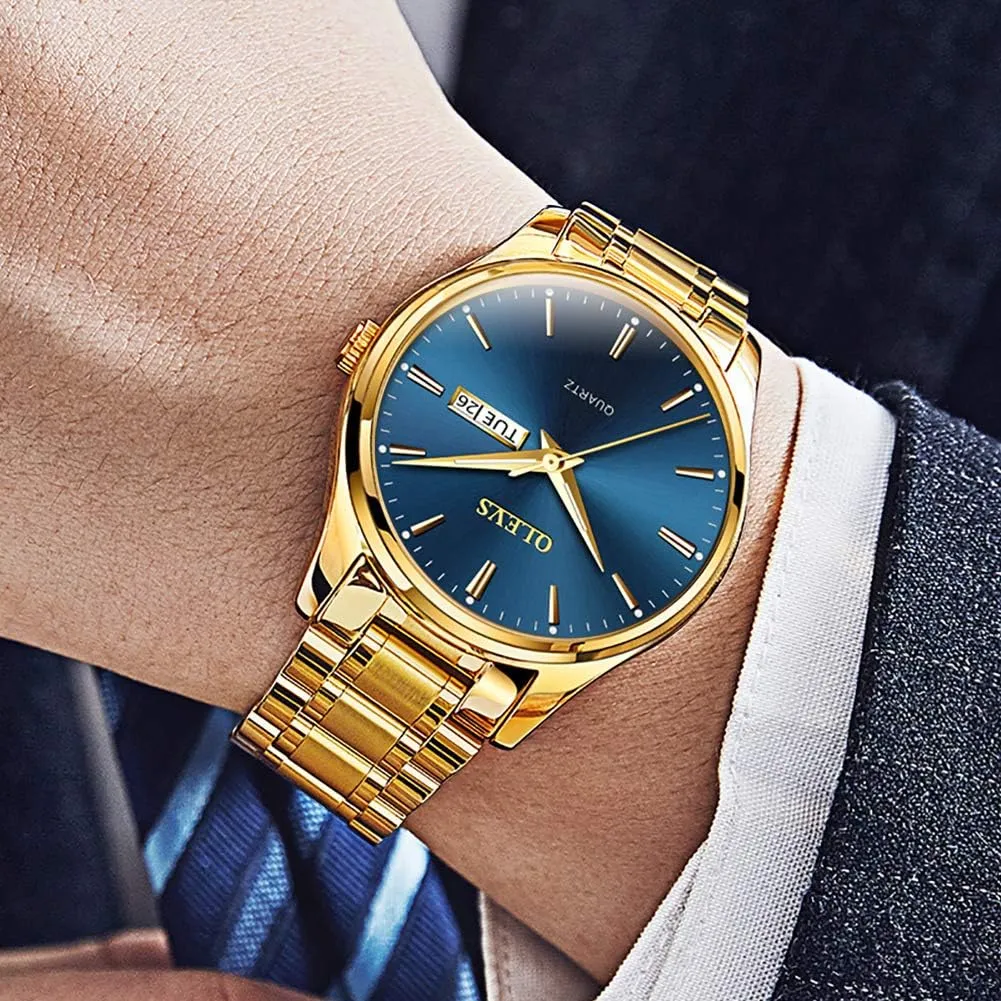 Lightweight Watch with Date Classic Luxury Dress Watch for Men Gold White Blue Green Dial rape excel OLEVS Mens Gold Watches Waterproof Stainless Steel 