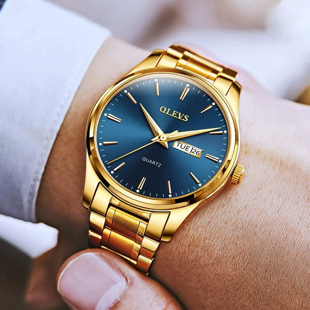 Lightweight Watch with Date Classic Luxury Dress Watch for Men Gold White Blue Green Dial rape excel OLEVS Mens Gold Watches Waterproof Stainless Steel 