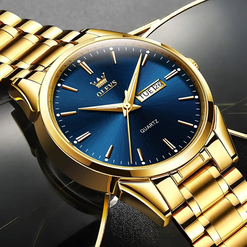 Lightweight Watch with Date Classic Luxury Dress Watch for Men Gold White Blue Green Dial rape excel OLEVS Mens Gold Watches Waterproof Stainless Steel 