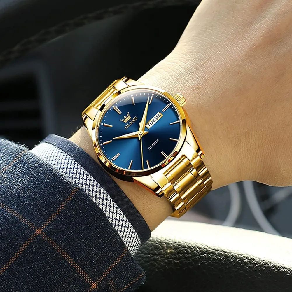 Lightweight Watch with Date Classic Luxury Dress Watch for Men Gold White Blue Green Dial rape excel OLEVS Mens Gold Watches Waterproof Stainless Steel 