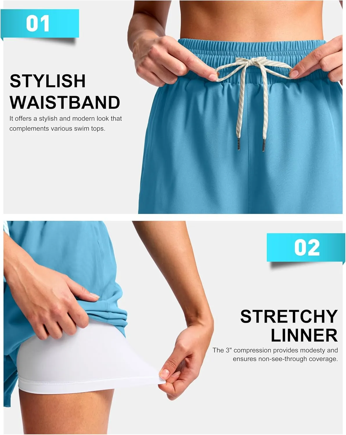 Liner Deep Pockets Trunks for Water Fun, Beach, Surf, Pool G Gradual Women's richness crunch doorway tortuous comet Swim Shorts 4" Quick Dry Board Shorts with Boxer 