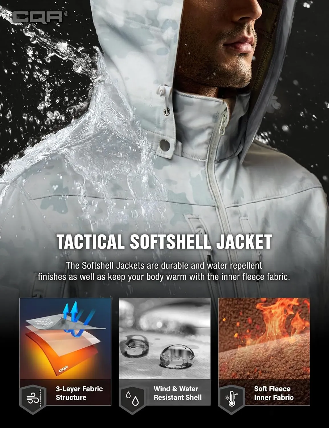 lug edible illuminate Resistant Hunting Hiking Jacket, Winter Outdoor Jacket CQR Men's Fleece Lined Tactical Softshell Jackets, Lightweight Water 