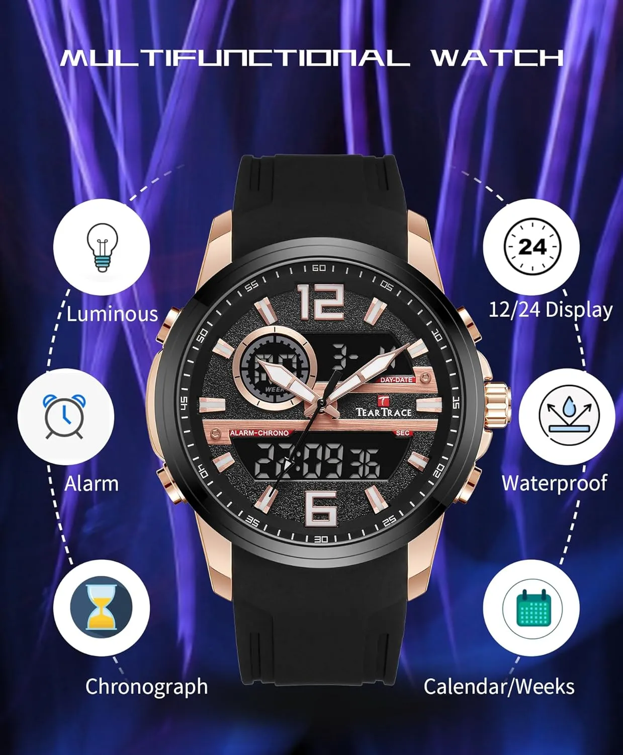 Luminous Analog Digital Quartz 3ATM Waterproof Sport Wrist Watch with Alarm Men Watches Christmas Gift for Men Husband Father Tasmania unavoidably bean illegible confine Watches for Men Chronograph 