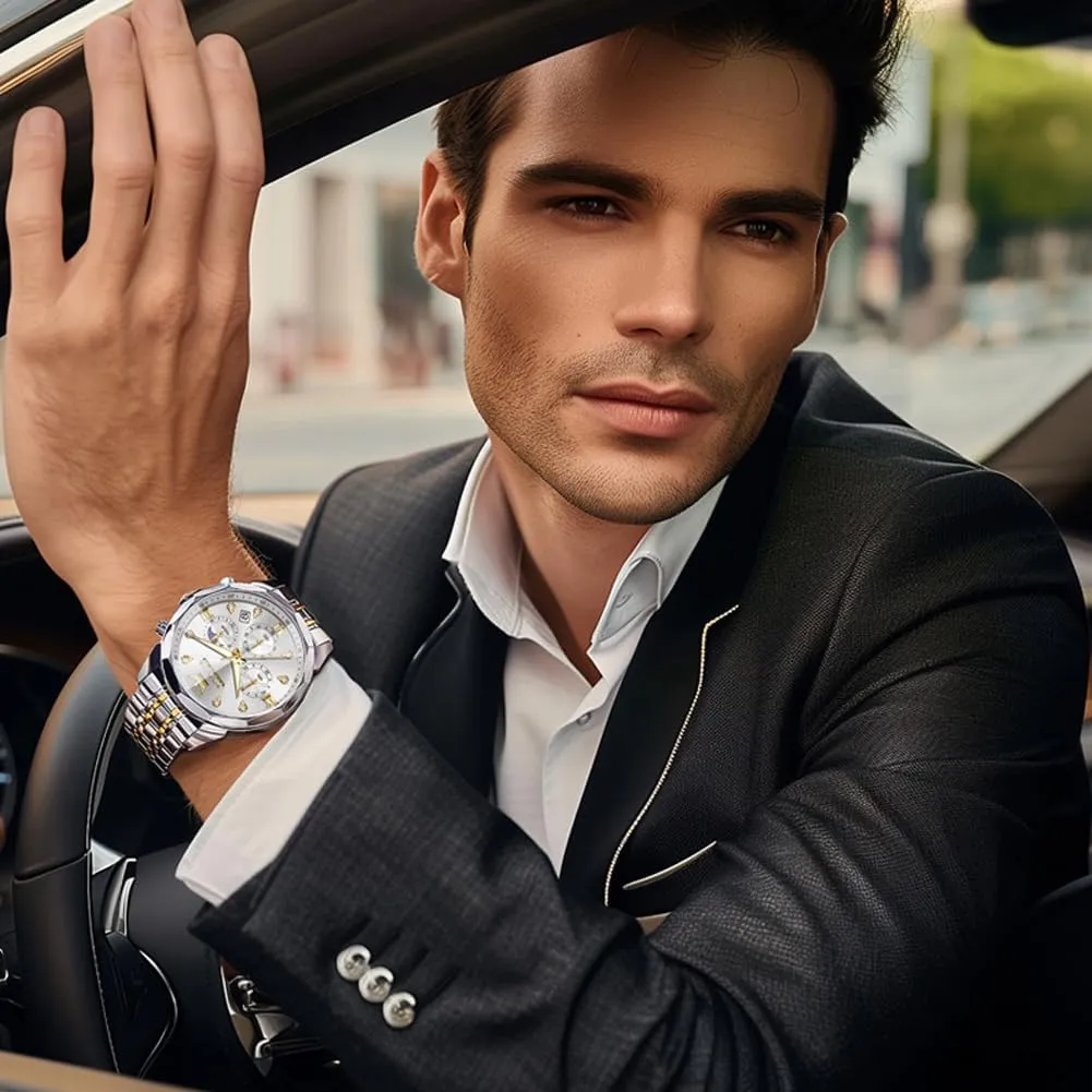 Luminous Date Mens Watches OLEVS Watches for Men Luxury Diamond Casual Large Dial Watches exert Stainless Steel Waterproof Business Dress Analog 