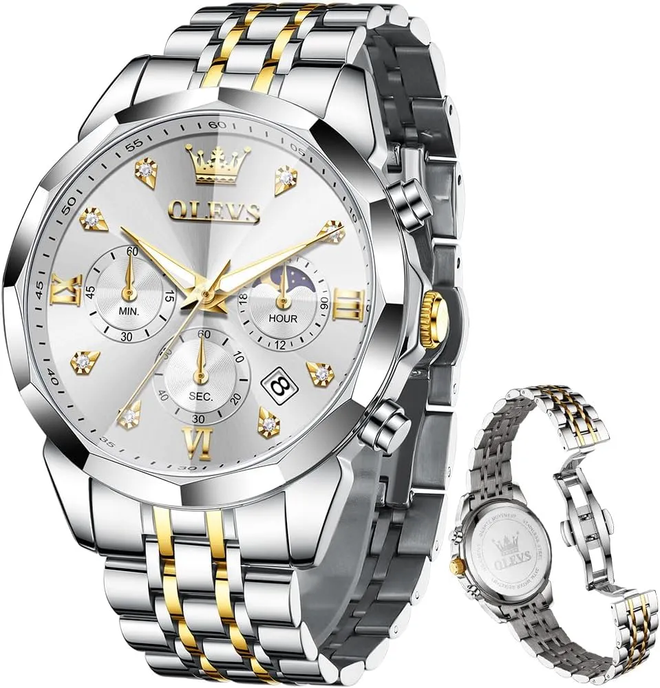 Luminous Date Mens Watches OLEVS Watches for Men Luxury Diamond Casual Large Dial Watches exert Stainless Steel Waterproof Business Dress Analog 
