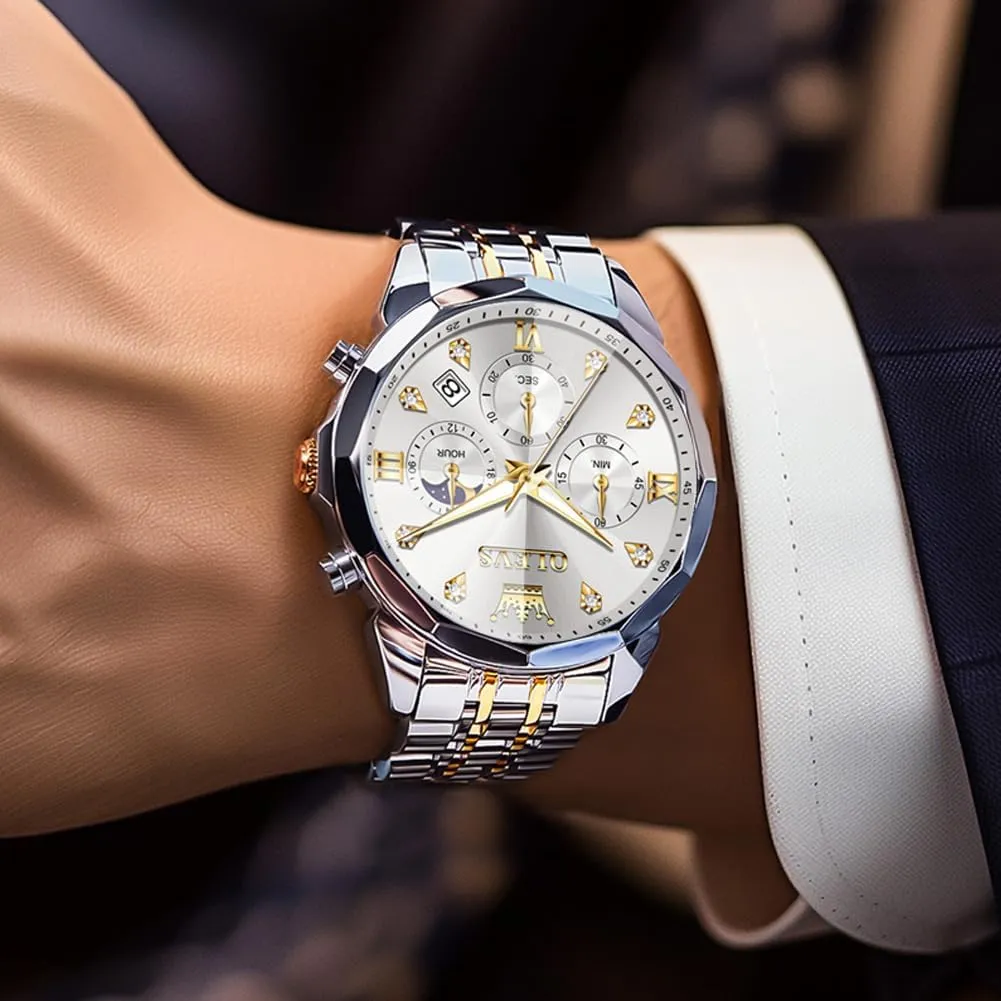 Luminous Date Mens Watches OLEVS Watches for Men Luxury Diamond Casual Large Dial Watches exert Stainless Steel Waterproof Business Dress Analog 