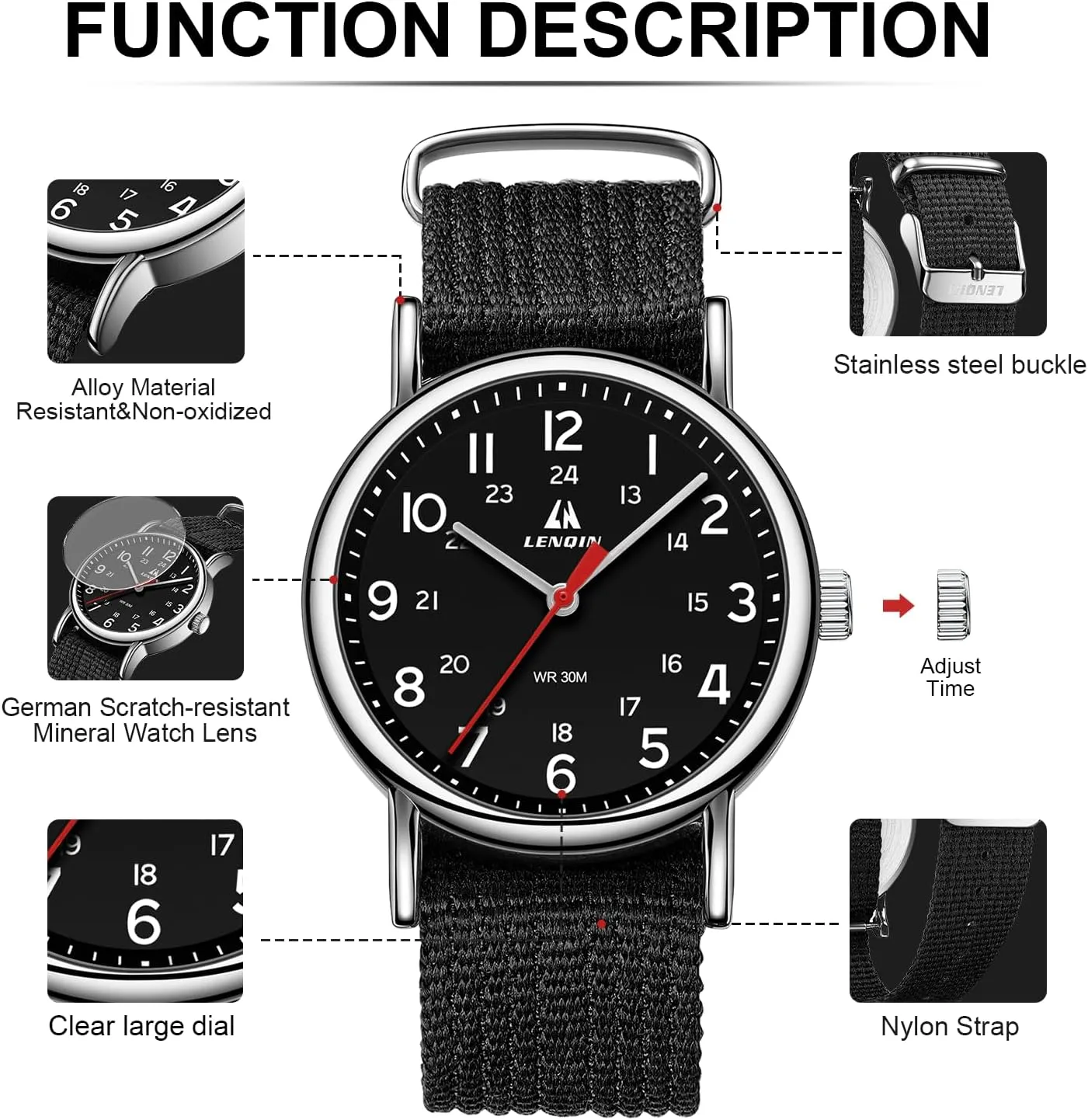 Luminous Fashion Analog Quartz Watch for Men Waterproof Army Tactical Casual Wristwatch LN tremendously criticize interfere woodworker dearth insufficient LENQIN Mens Watches Unisex Military Sport Nylon Strap Stylish 