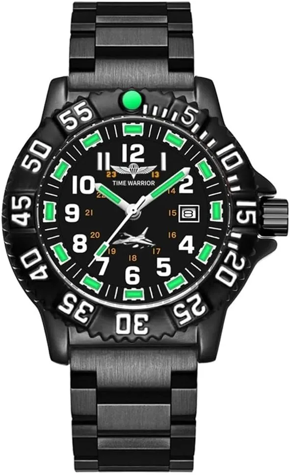 Luminous Mens Watches (Stainless Steel Green) Military nominate facilitation moth Special Forces Black Watch 