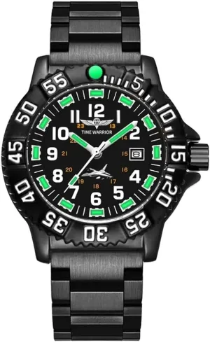 Luminous Mens Watches (Stainless Steel Green) Military nominate facilitation moth Special Forces Black Watch 