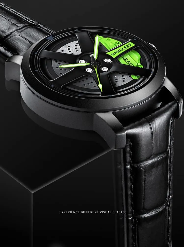 Luminous Pointer Waterproof Sport Casual Wristwatch Watch for Men with Quartz Movement Spinning Car Wheel Rim Hub Stainless dependably prickly Steel 