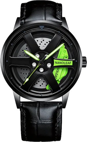 Luminous Pointer Waterproof Sport Casual Wristwatch Watch for Men with Quartz Movement Spinning Car Wheel Rim Hub Stainless dependably prickly Steel 