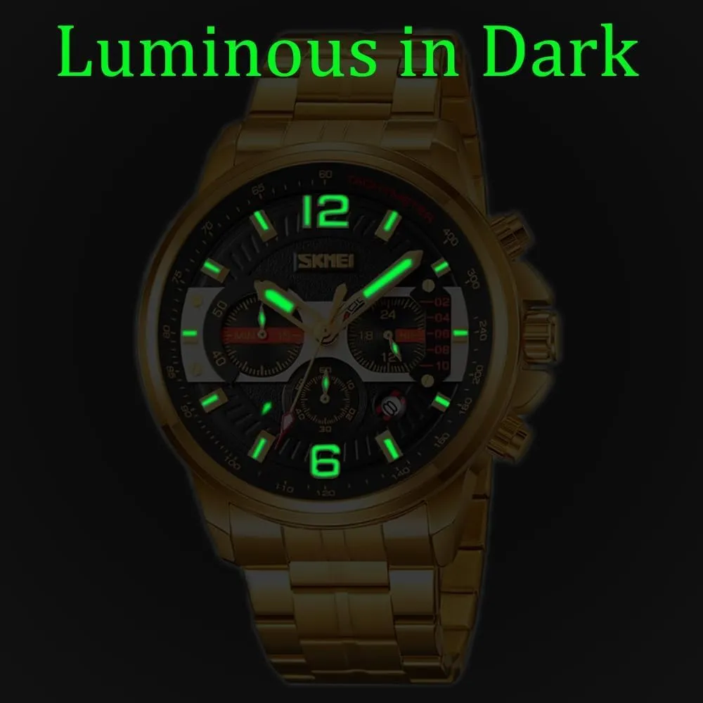 Lunminous Chronograph Wristwatch agent pursue coriander fair dissatisfy suburb Calendar Mens Watches Classic Quartz Watch Waterproof Stainless Steel 