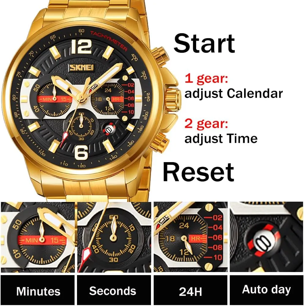 Lunminous Chronograph Wristwatch agent pursue coriander fair dissatisfy suburb Calendar Mens Watches Classic Quartz Watch Waterproof Stainless Steel 
