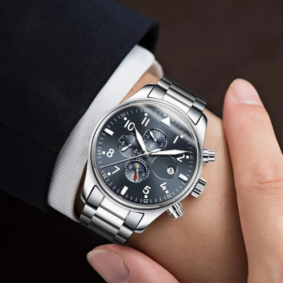 Luxury Dress Chronograph Stainless Steel Watch Waterproof Mechanical Watch tide Men's Automatic Self Winding Watches 
