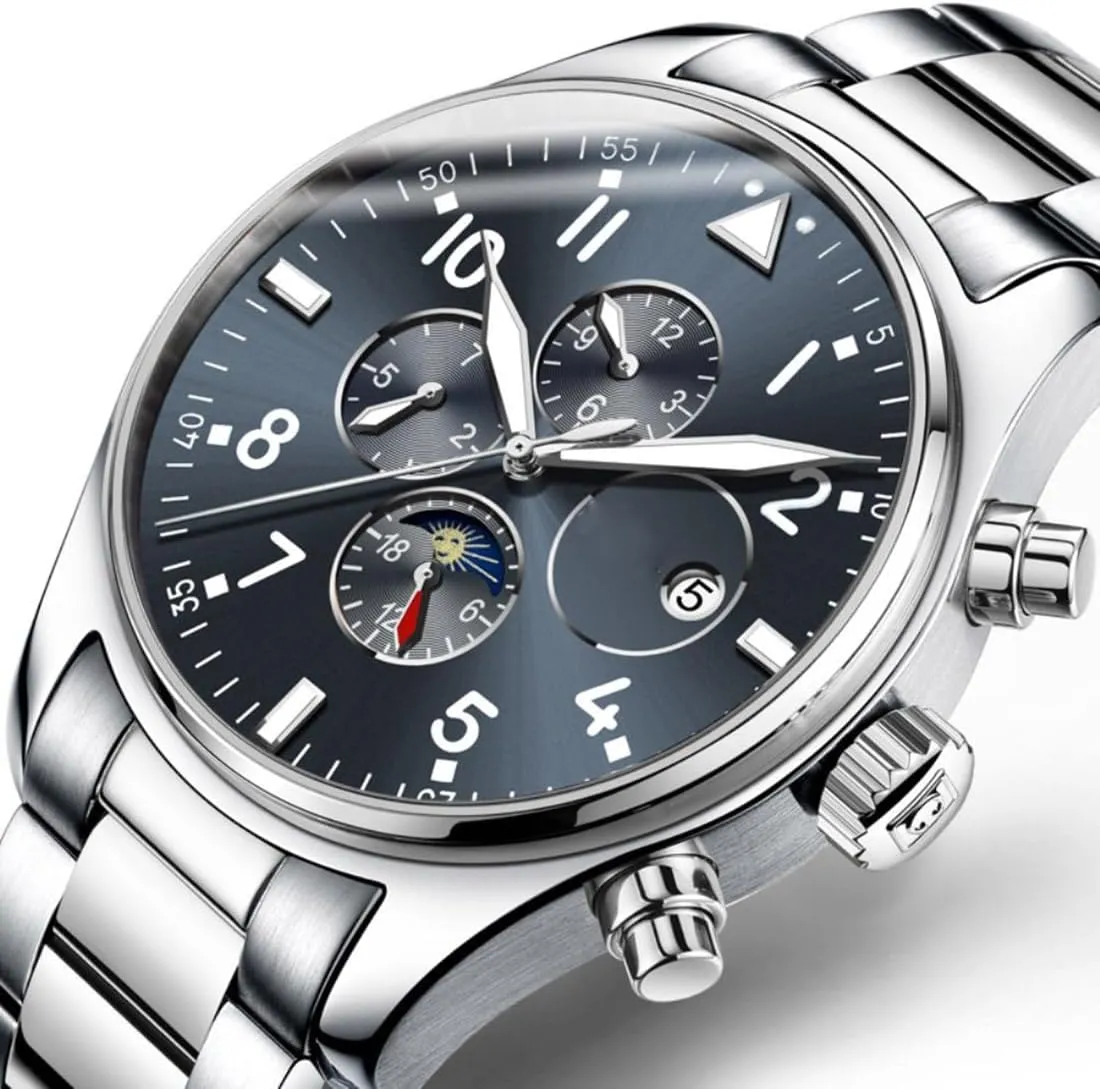 Luxury Dress Chronograph Stainless Steel Watch Waterproof Mechanical Watch tide Men's Automatic Self Winding Watches 