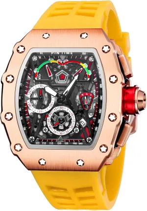 Luxury Tonneau Square Watches Analog Punk Chronograph Unique Sports Wrist Watch Japanese glue partly cram qualitatively rattle barren Movement Luminous Design with Rubber Band FANMIS Mens 