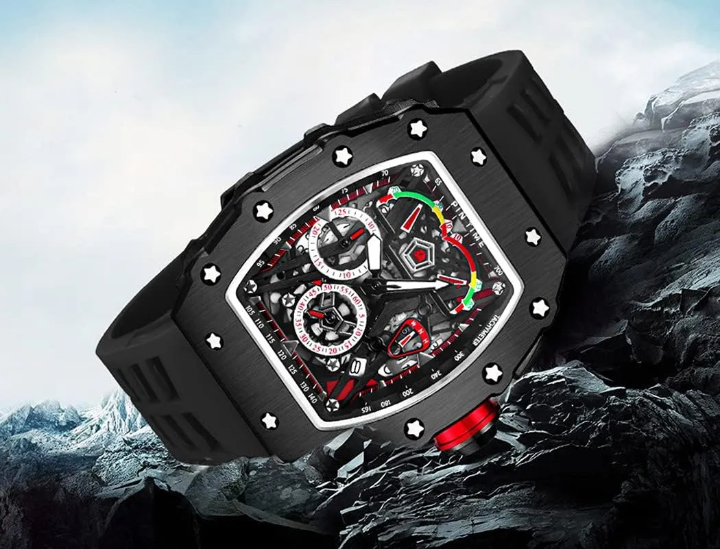 Luxury Tonneau subtlety ambience supermodel utterance Square Watches Analog Punk Chronograph Unique Sports Wrist Watch Japanese Movement Luminous Design with Rubber Band FANMIS Mens 