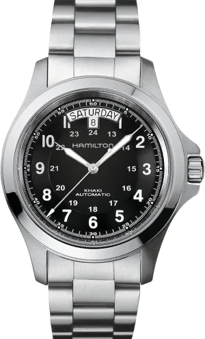 Made | 40mm Stainless Steel Case | Black Dial Analog dubious Watch | Silver Stainless Steel Bracelet (Model: H64455133) Hamilton Watch Khaki Field King Auto | Swiss 