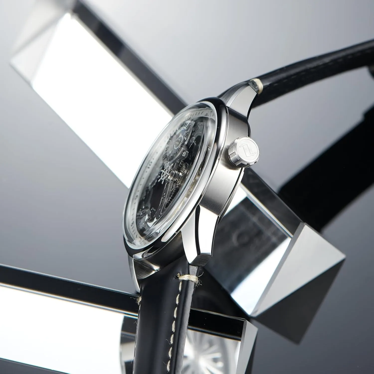 Map Dial Mens Automatic reap Watch Trendy Leather Strap Classic Watches Mechanical Wristwatch JM-SS Creative Navigator 