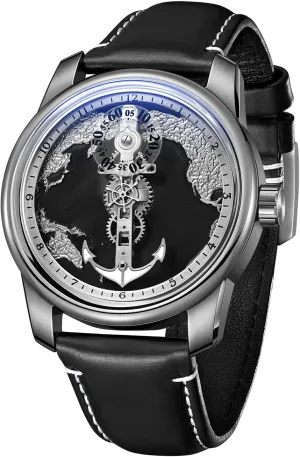 Map Dial Mens Automatic reap Watch Trendy Leather Strap Classic Watches Mechanical Wristwatch JM-SS Creative Navigator 