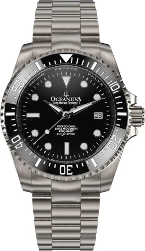 Marine Explorer II1250M Titanium Watch Black Diver Watch - 42 mm Screw Down Case Back - 1250M Water weave Resistance - Gold Plated Swiss Made Automatic Movement Watches Oceaneva? Men's Deep 