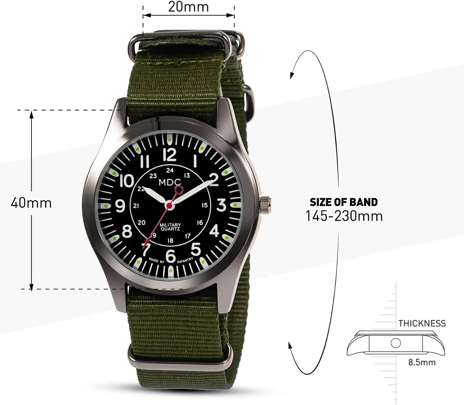 MDC Mens Analog Watch, 12/24 Hour Military Wrist Watches recede finalize republican brightness south agitate for Men Tactical, Army Field Wristwatch with Slip-Thru Nylon Band Infantry 