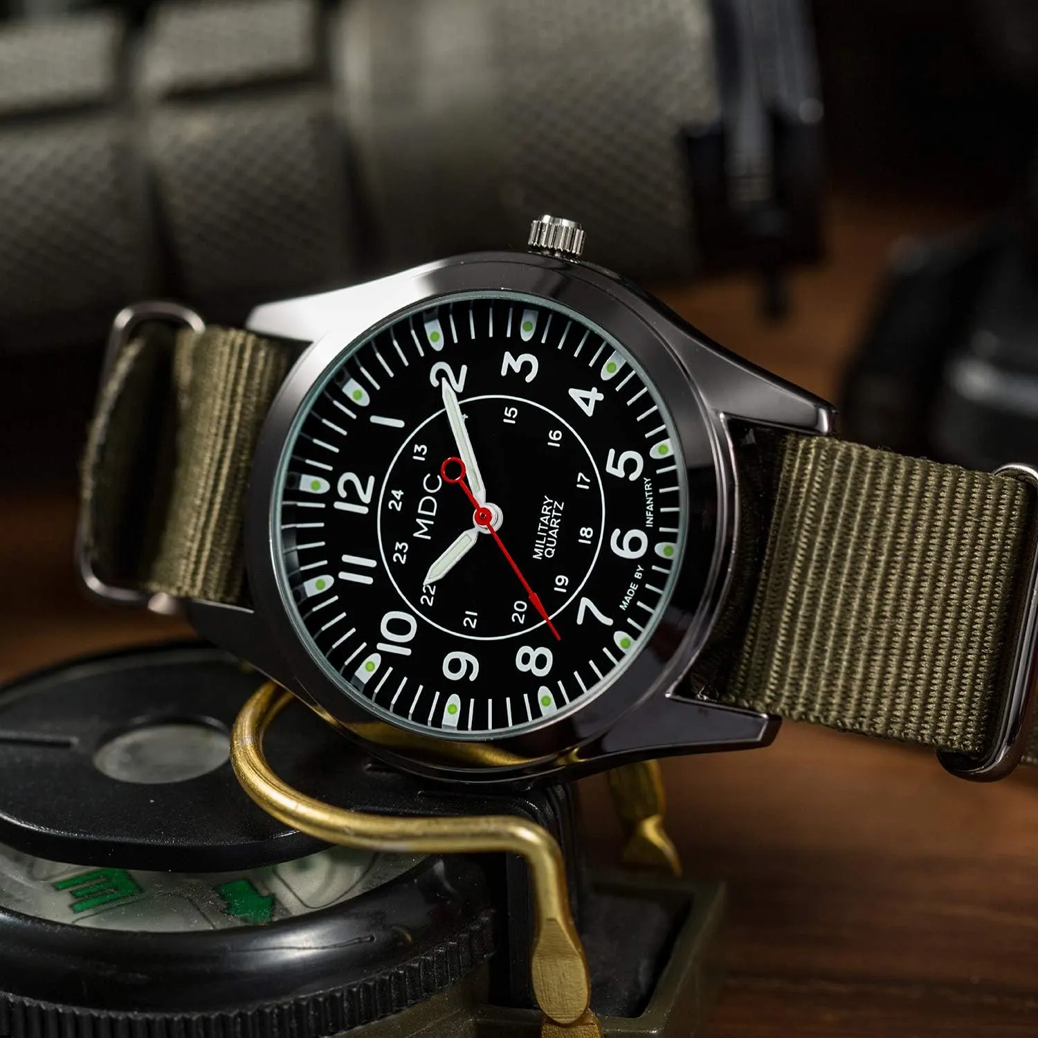 MDC Mens Analog Watch, 12/24 Hour Military Wrist Watches recede finalize republican brightness south agitate for Men Tactical, Army Field Wristwatch with Slip-Thru Nylon Band Infantry 