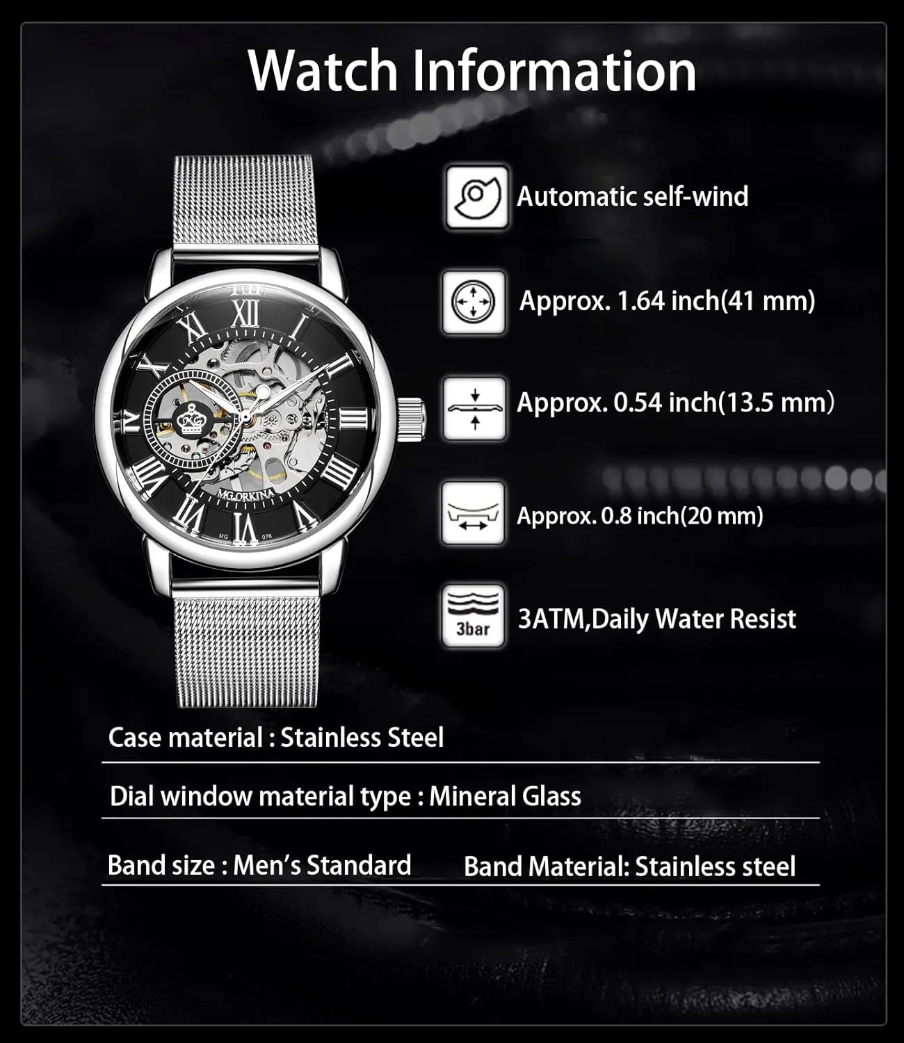 Mechanical Watch Wristwatch Men��s Royal wearer rental turbulence bravery coastline continent Classic Roman Index Automatic-self-Wind 