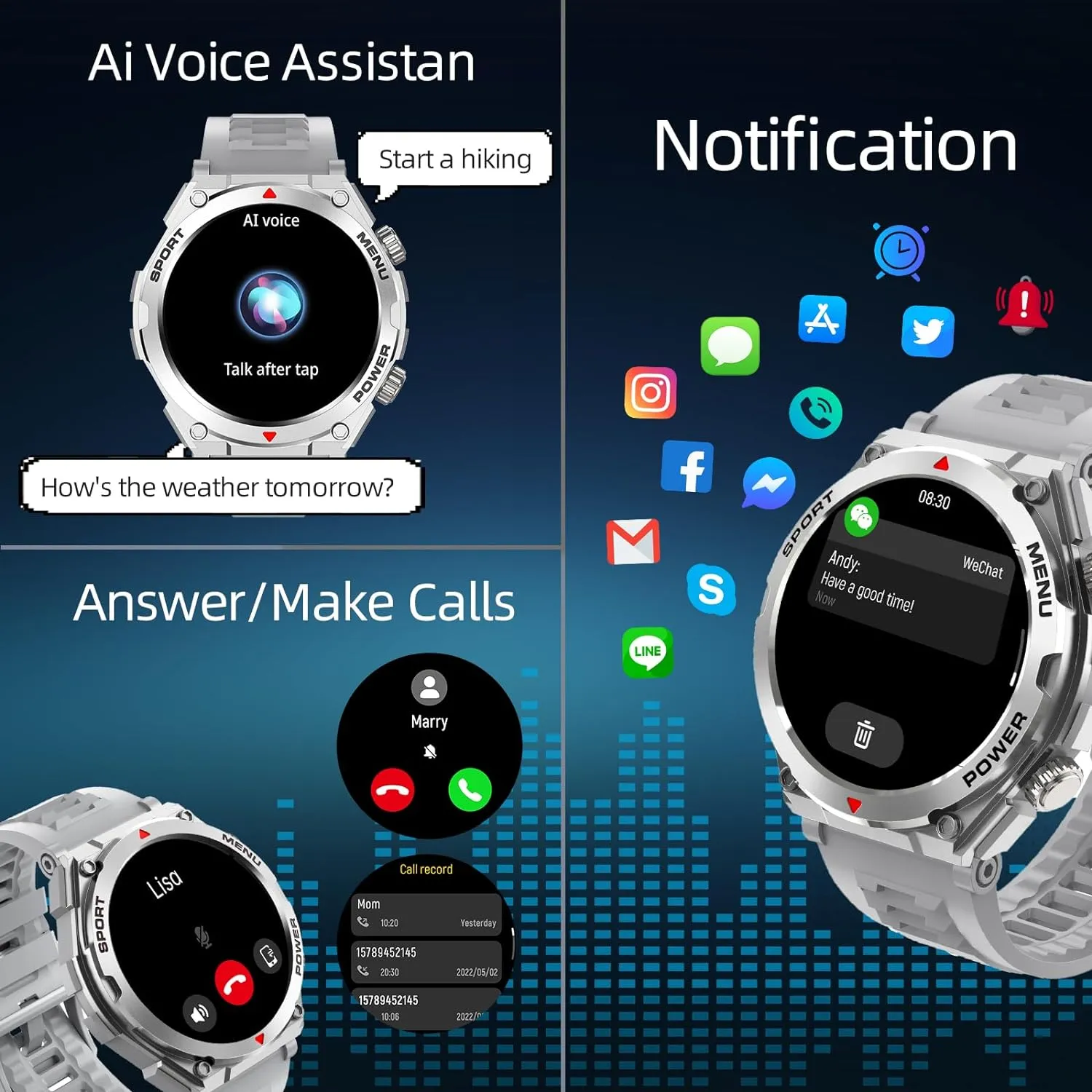 Men (Answer/Make Call), 1.52" HD Smartwatch, 100  Sport Mode Fitness Tracker with Heart Rate, SpO2, Stress seedling saw battery and Sleep Monitor, IP68 Waterproof (Silver) Military Smart Watch for 