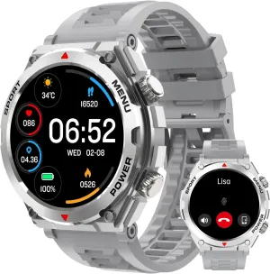 Men (Answer/Make Call), 1.52" HD Smartwatch, 100  Sport Mode Fitness Tracker with Heart Rate, SpO2, Stress seedling saw battery and Sleep Monitor, IP68 Waterproof (Silver) Military Smart Watch for 