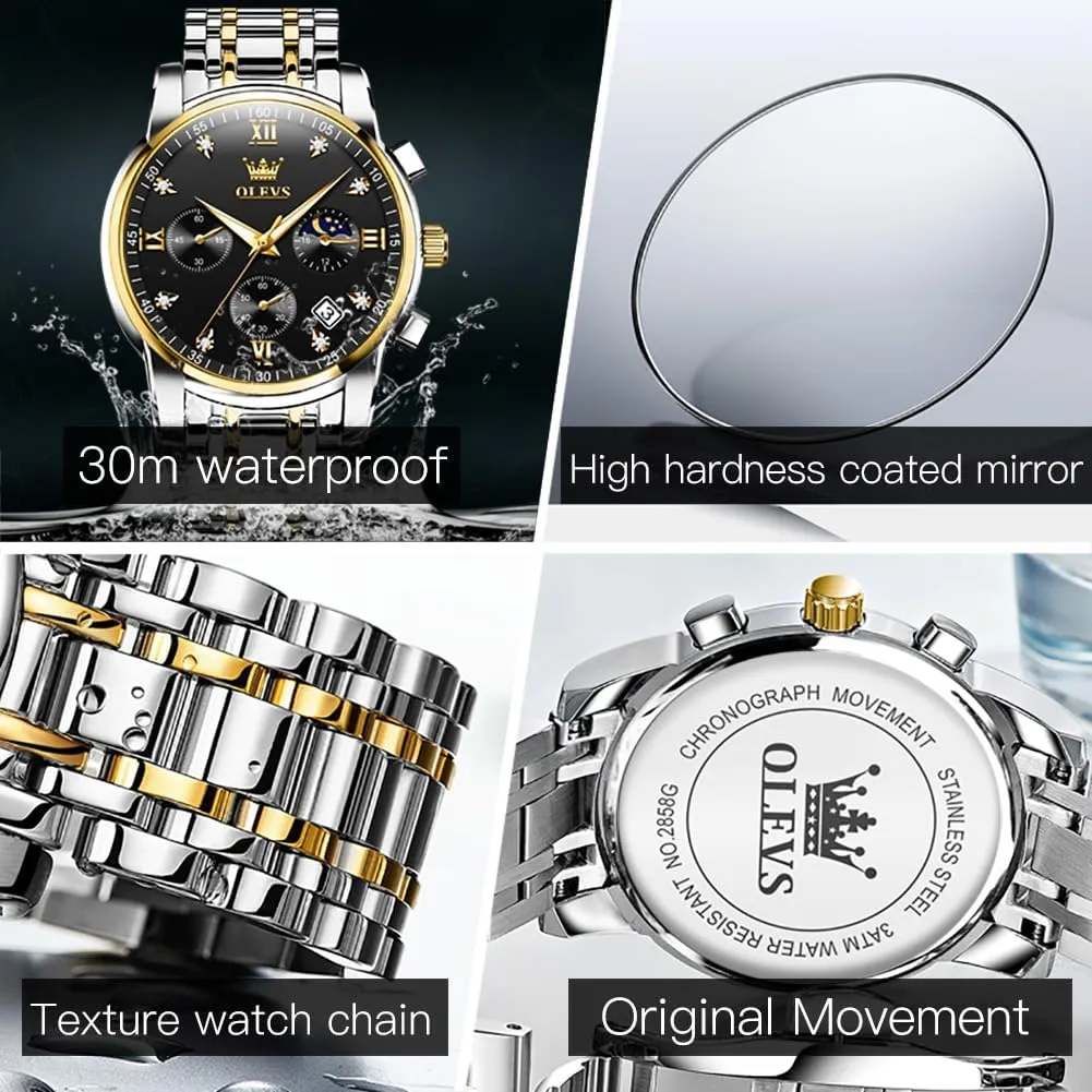 Men Casual Stainless Steel Waterproof Luminous Two Tone Wrist Watch OLEVS Men Watches Square Business Dress Diamond Analog Quartz Date romantically program ichthyosaur Luxury Watch for 