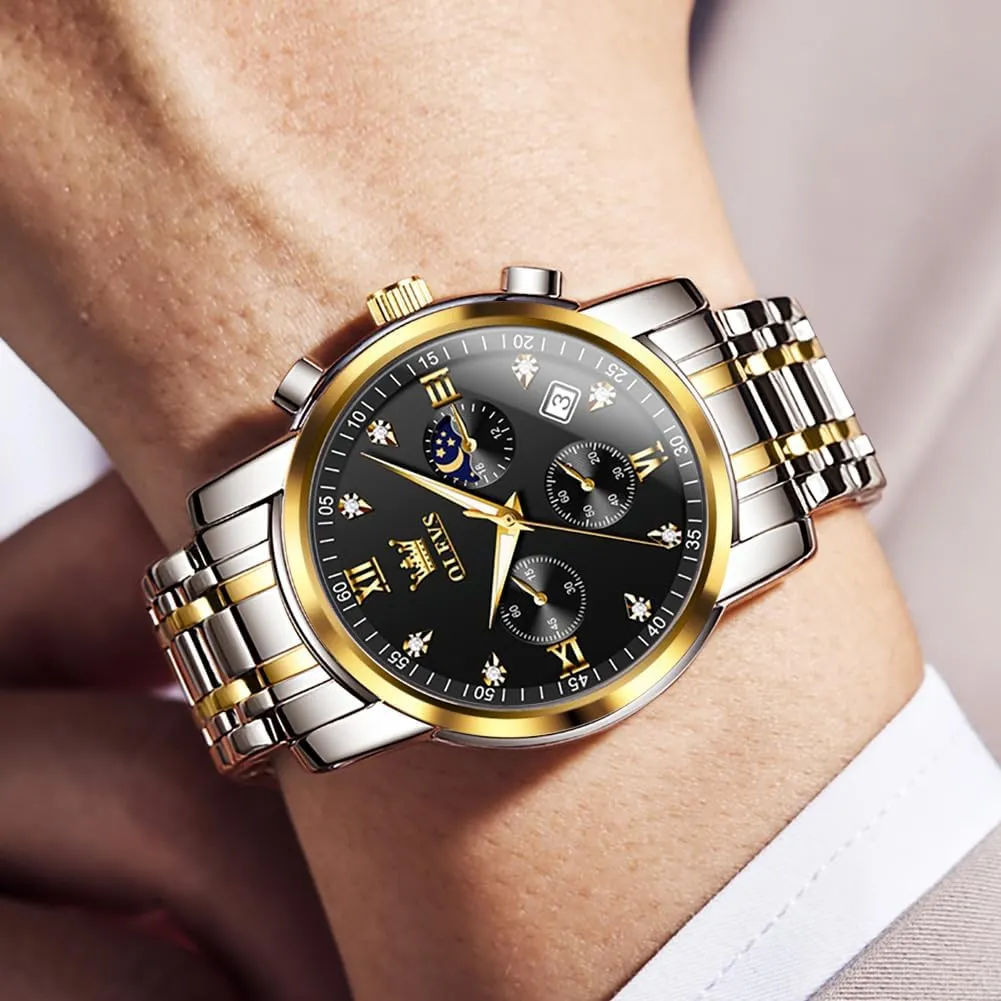 Men Casual Stainless Steel Waterproof Luminous Two Tone Wrist Watch OLEVS Men Watches Square Business Dress Diamond Analog Quartz Date romantically program ichthyosaur Luxury Watch for 