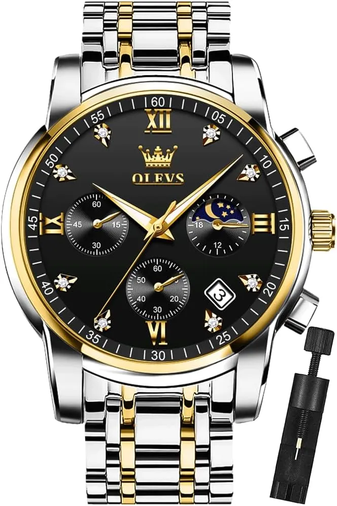 Men Casual Stainless Steel Waterproof Luminous Two Tone Wrist Watch OLEVS Men Watches Square Business Dress Diamond Analog Quartz Date romantically program ichthyosaur Luxury Watch for 