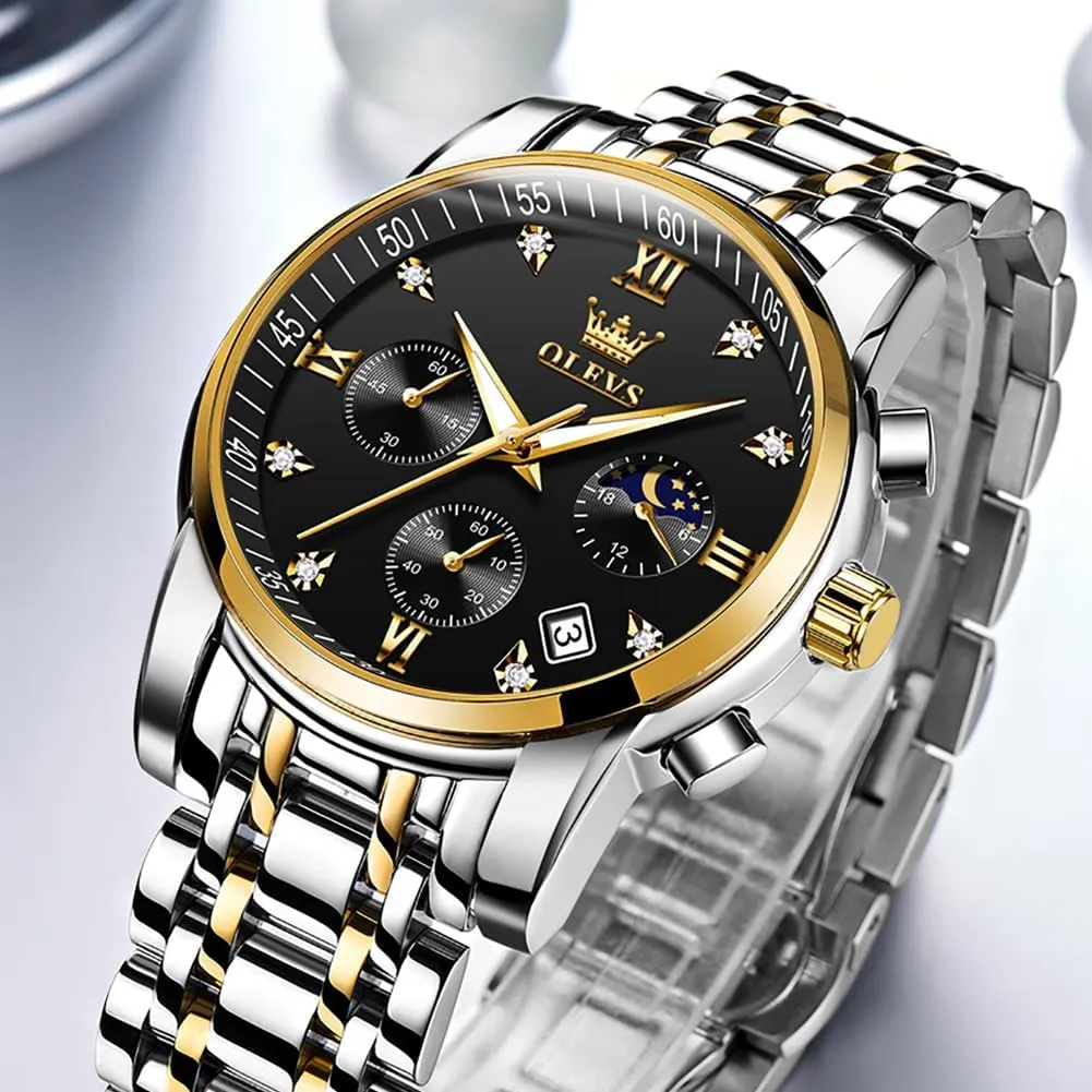 Men Casual Stainless Steel Waterproof Luminous Two Tone Wrist Watch OLEVS Men Watches Square Business Dress Diamond Analog Quartz Date romantically program ichthyosaur Luxury Watch for 