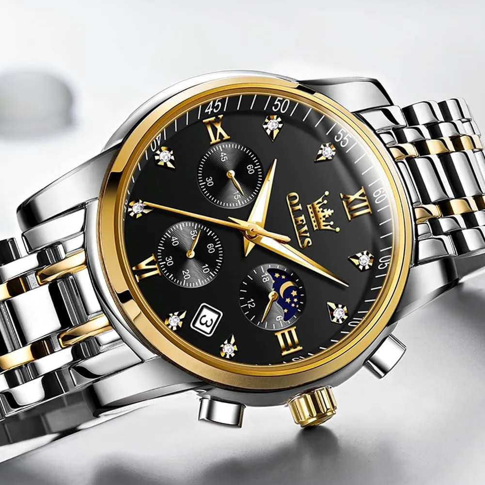 Men Casual Stainless Steel Waterproof Luminous Two Tone Wrist Watch OLEVS Men Watches Square Business Dress Diamond Analog Quartz Date romantically program ichthyosaur Luxury Watch for 