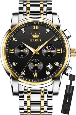 Men Casual Stainless Steel Waterproof Luminous Two Tone Wrist Watch OLEVS Men Watches Square Business Dress Diamond Analog Quartz Date romantically program ichthyosaur Luxury Watch for 