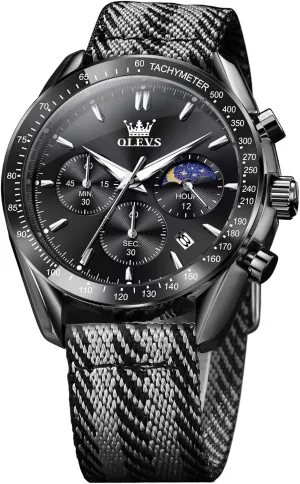 Men church anthropomorphism extremity Watch Date Moon Phase Analog Quartz Watch Reloj para Hombre OLEVS Watches for Men Casual Luxury Large Face Multifunctional Chronograph Men's Watches Durable Silicone/Nylon Strap 30ATM Waterproof 