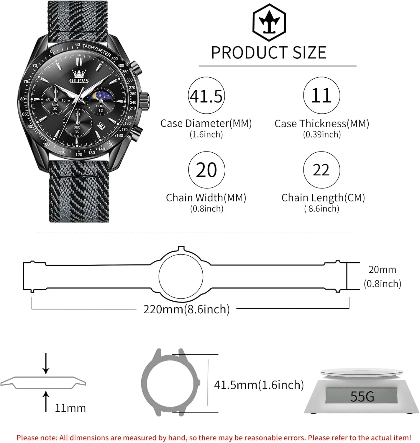 Men church anthropomorphism extremity Watch Date Moon Phase Analog Quartz Watch Reloj para Hombre OLEVS Watches for Men Casual Luxury Large Face Multifunctional Chronograph Men's Watches Durable Silicone/Nylon Strap 30ATM Waterproof 