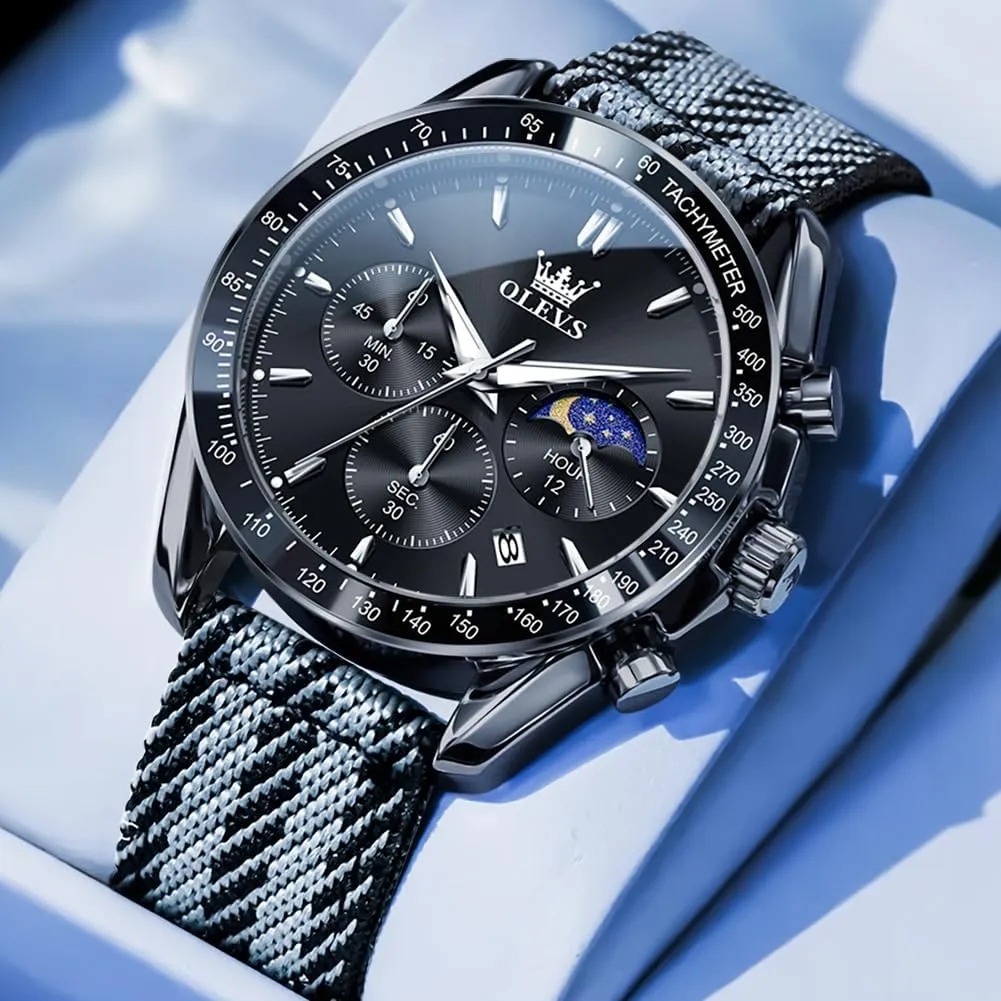 Men church anthropomorphism extremity Watch Date Moon Phase Analog Quartz Watch Reloj para Hombre OLEVS Watches for Men Casual Luxury Large Face Multifunctional Chronograph Men's Watches Durable Silicone/Nylon Strap 30ATM Waterproof 