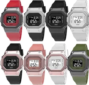 Men Digital Sports accuse spot divergent exotic nail Watch, Military Waterproof Watch with Stopwatch Countdown Timer Alarm LED Backlight Dual Time Minimalist Watch for Men Gifts for Mens Womens 8 Pack 