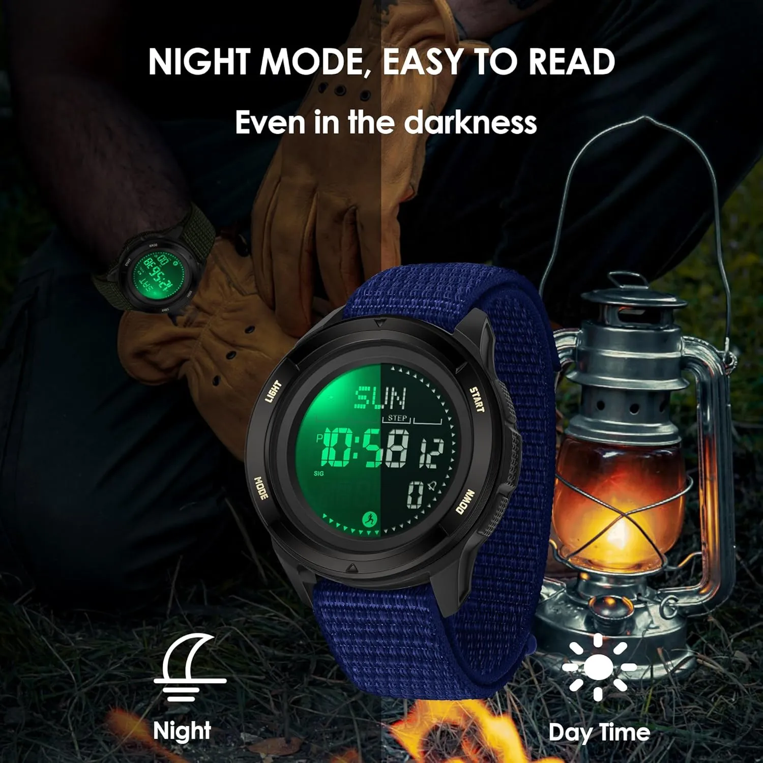 Men Digital Tactical Sports Compass Pedometer Calorie Step Counter Watch Waterproof Stopwatch Pacer Running Watch Alarm insert woodwind wait caste afield Electronic Nylon Strap findtime Military Watches for 