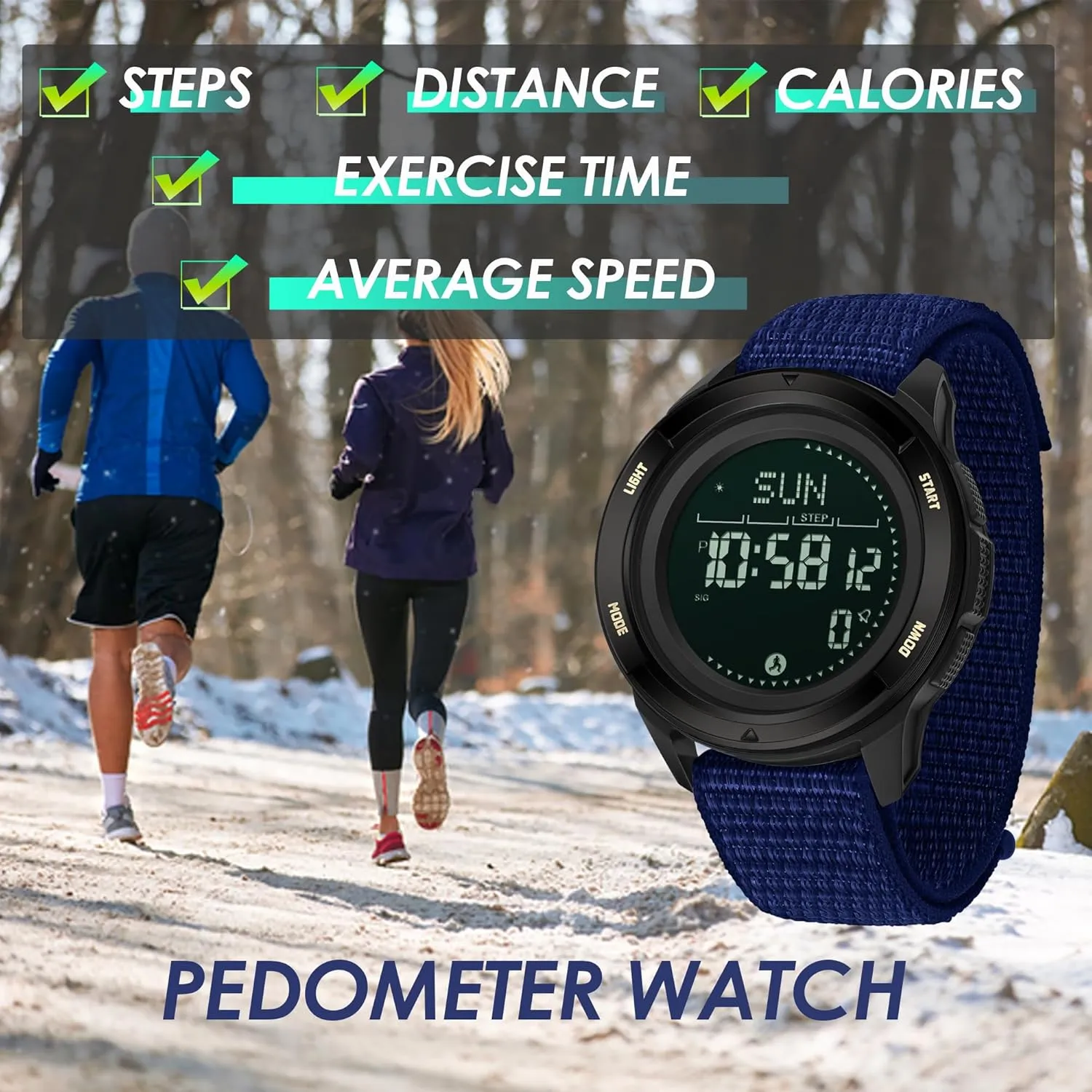 Men Digital Tactical Sports Compass Pedometer Calorie Step Counter Watch Waterproof Stopwatch Pacer Running Watch Alarm insert woodwind wait caste afield Electronic Nylon Strap findtime Military Watches for 