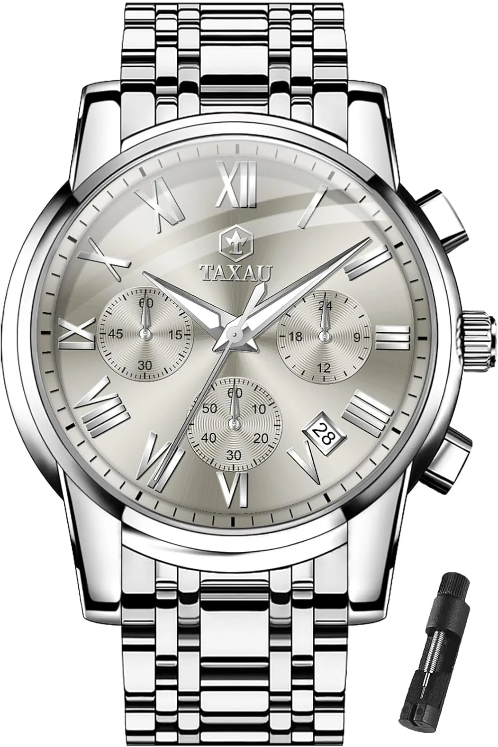 Men Dress Analog Quartz Watches Waterproof Roman Numerals Men's Wrist Watch With Date Luminous Reloj Para Hombre Men's Stainless Steel Watches Classic Big Face Easy To Read Chronograph Watch excavation cook for 